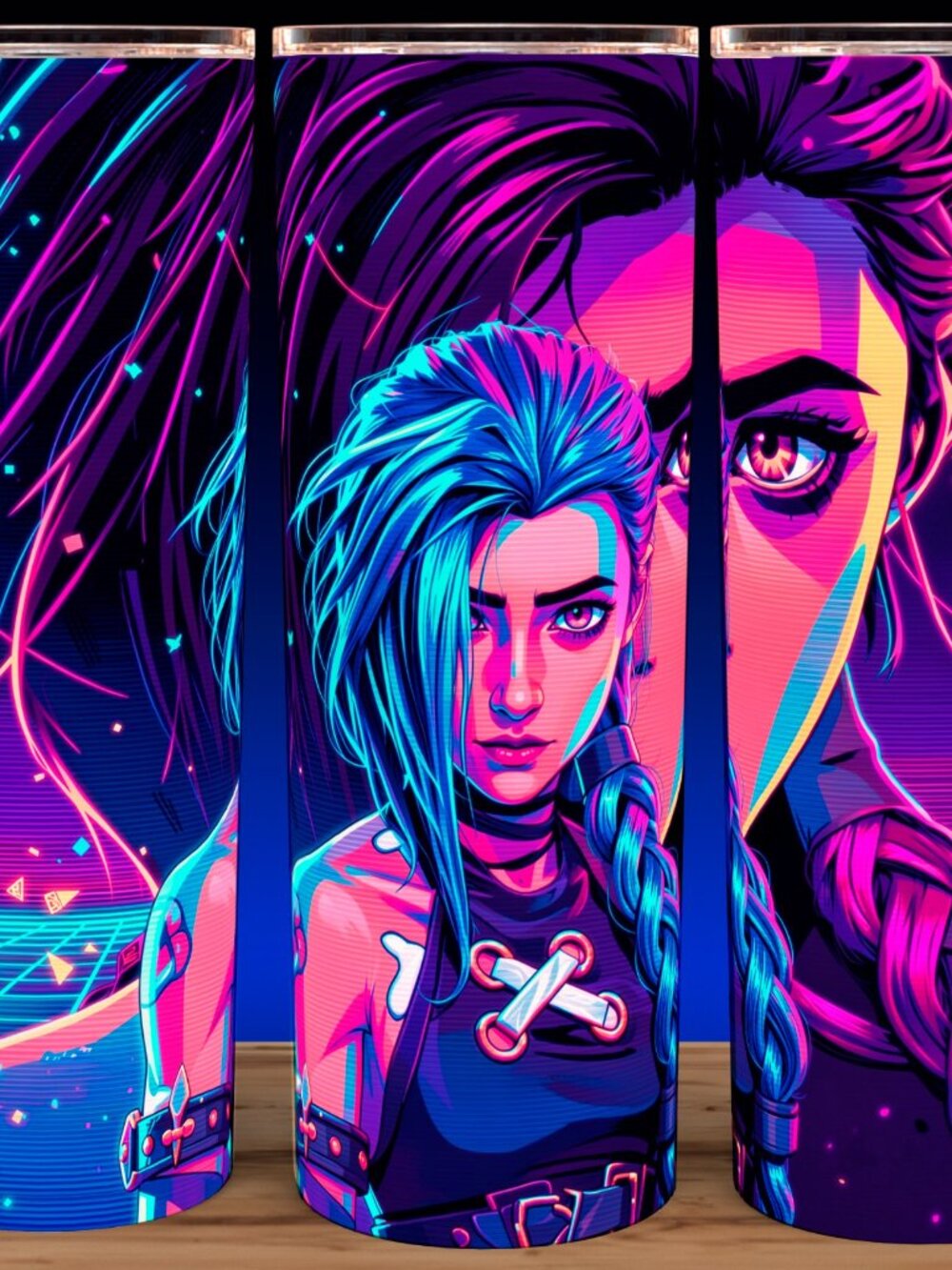 Jinx Arcane League of Legends Anime Synthwave Cup Mug Tumbler